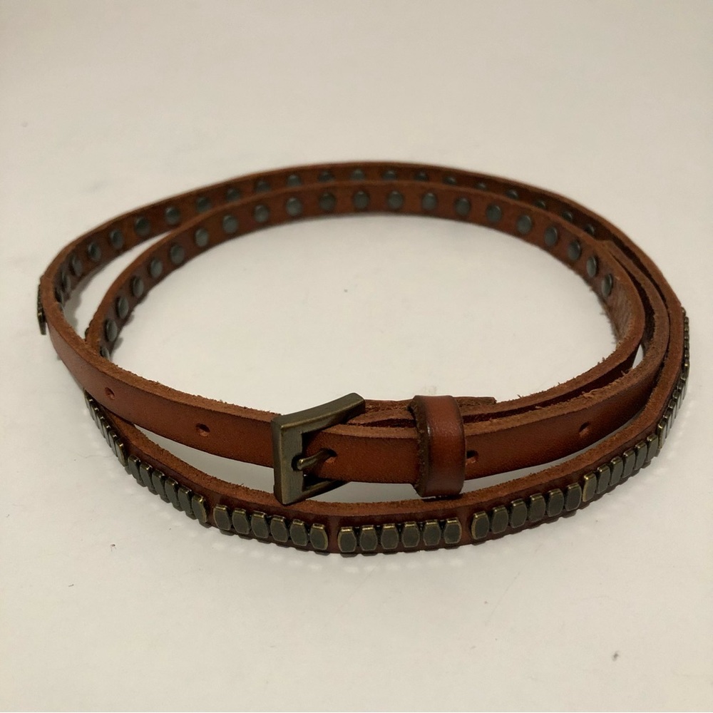 Sisley Women's Brown Studded Skinny Leather Belt Size M